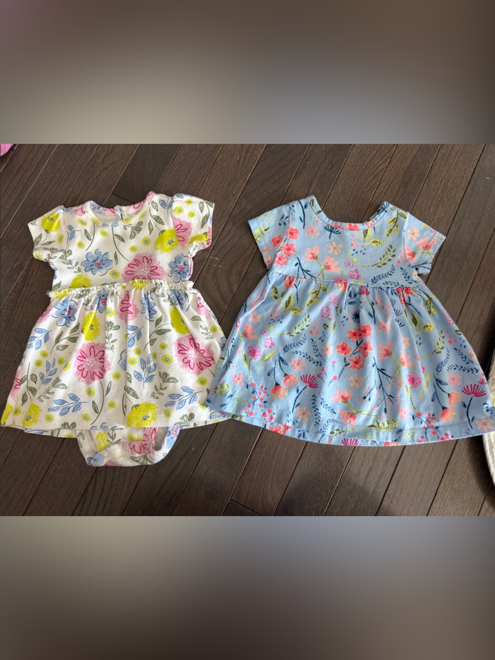 Carter's Floral Baby Dresses in White & Light Blue